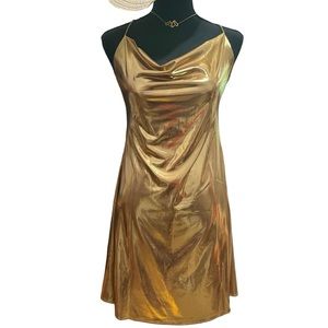💕❤️"Spaghetti Strap Metallic Gold Evening Dress"💕❤️